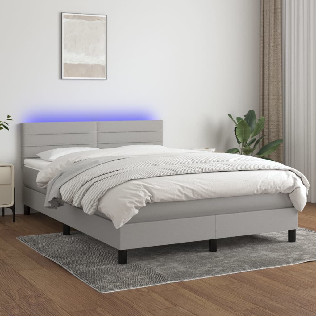Letto A Molle Materasso E Led Grigio Chiaro 140x190 Cm Tessuto