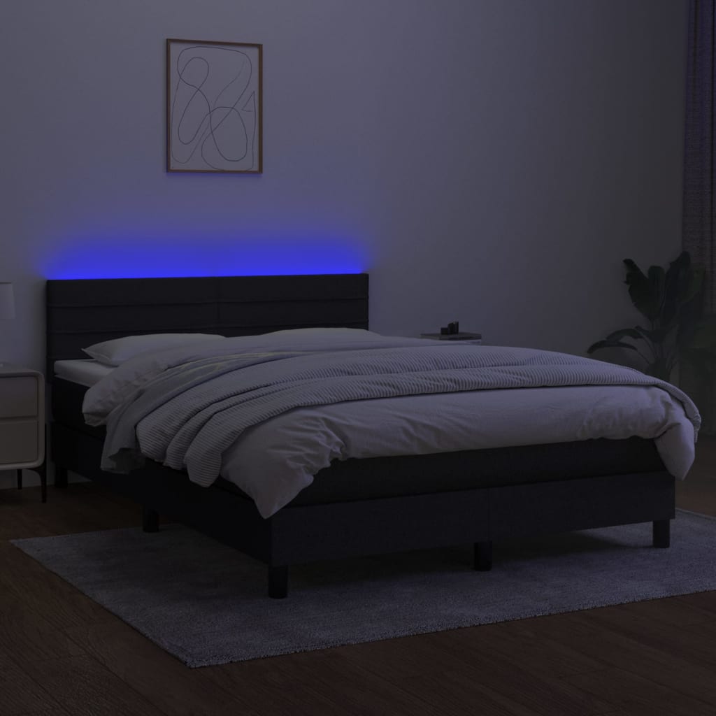Letto A Molle Con Materasso E Led Nero 140x190 Cm In Tessuto - Image 4
