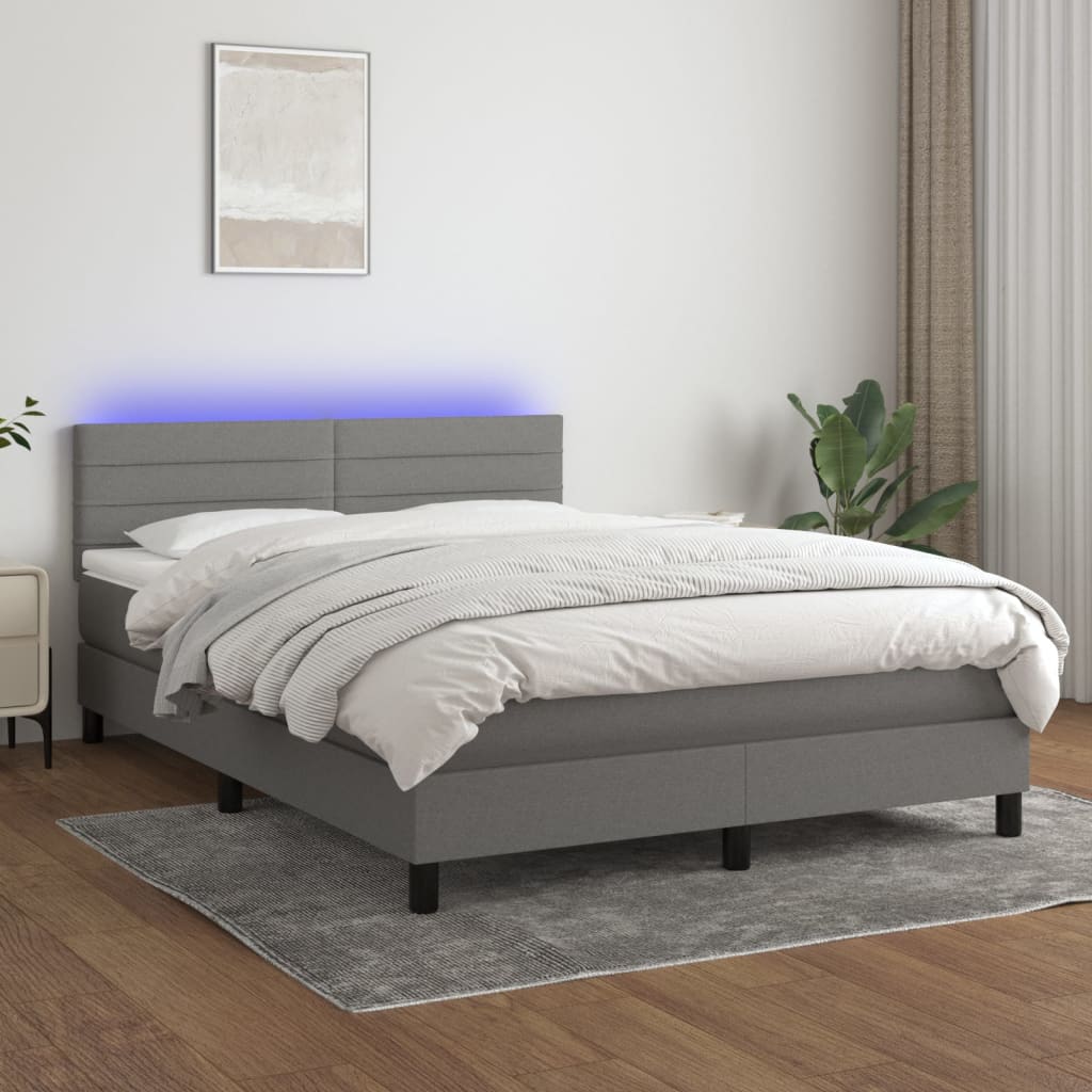 Letto A Molle Materasso E Led Grigio Scuro 140x200cm In Tessuto