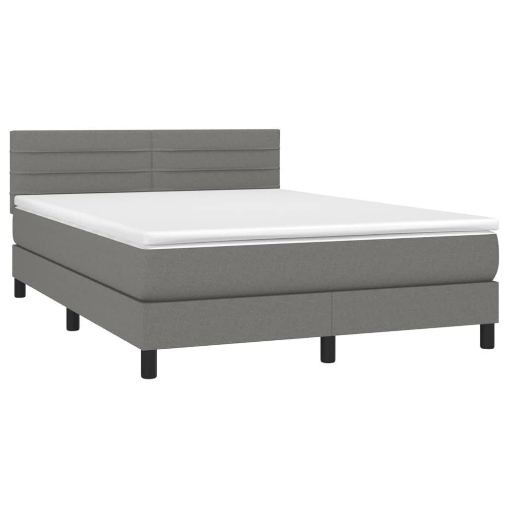 Letto A Molle Materasso E Led Grigio Scuro 140x200cm In Tessuto - Image 3