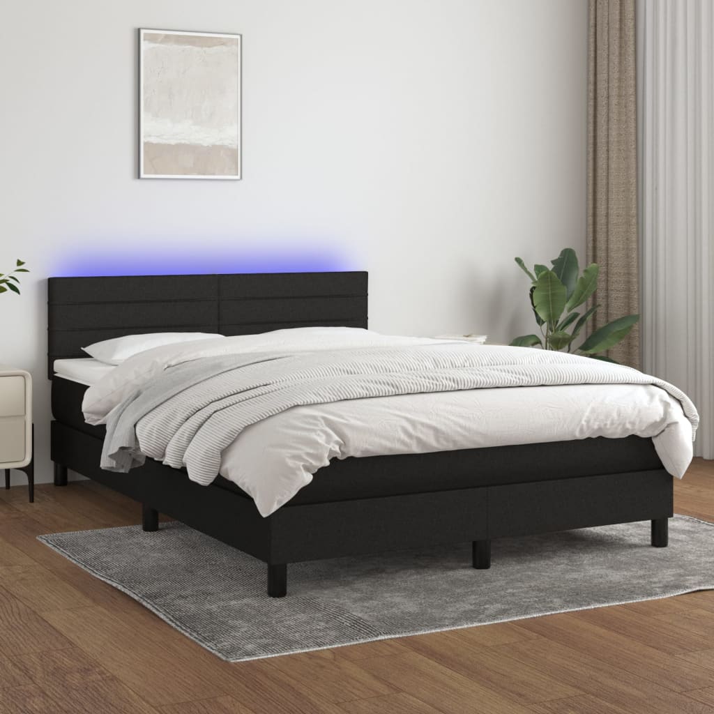 Letto A Molle Con Materasso E Led Nero 140x200 Cm In Tessuto