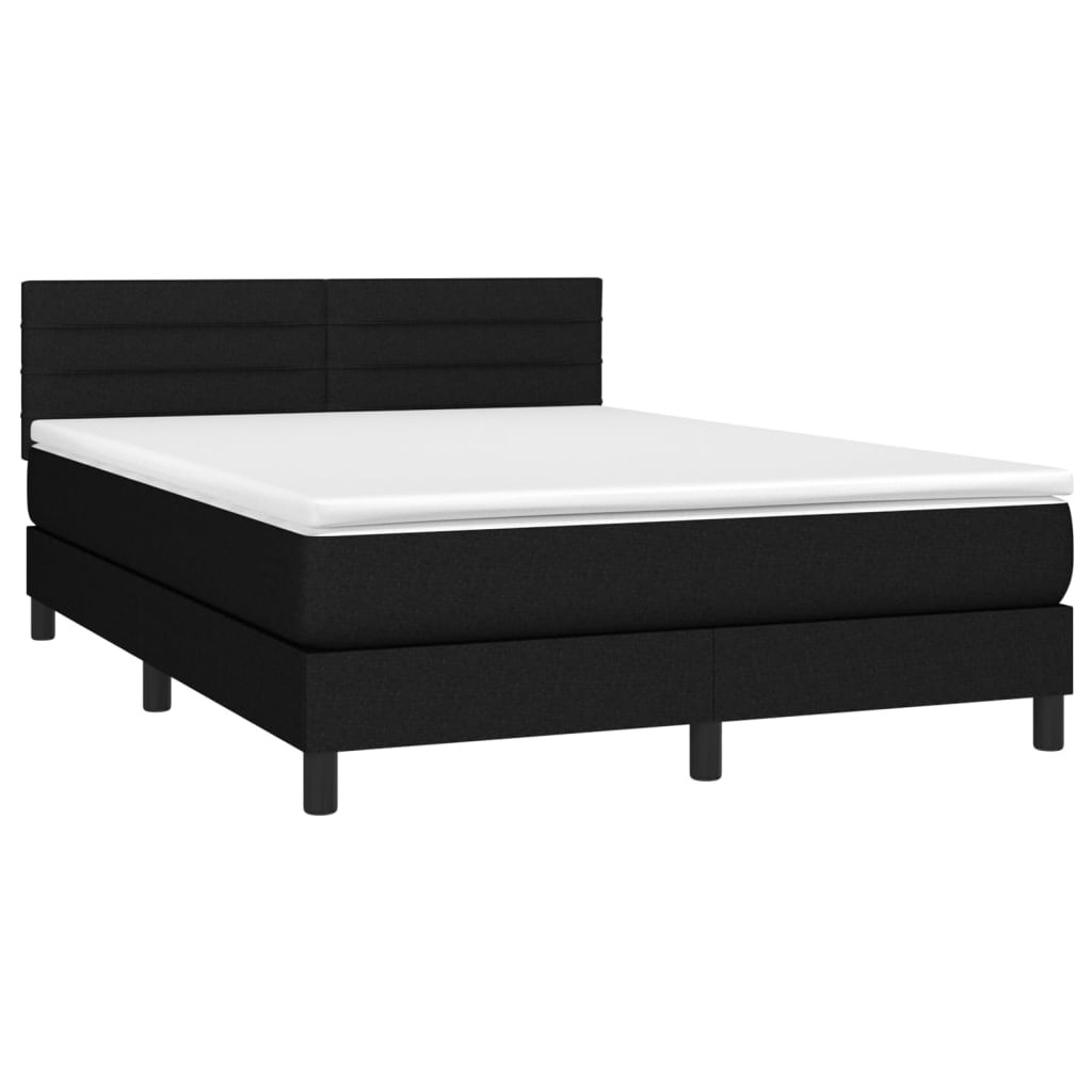 Letto A Molle Con Materasso E Led Nero 140x200 Cm In Tessuto - Image 3