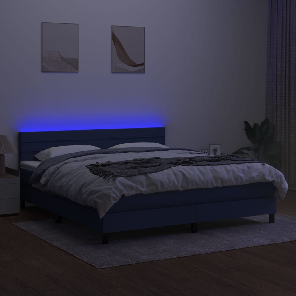 Letto A Molle Con Materasso E Led Blu 160x200 Cm In Tessuto - Image 4