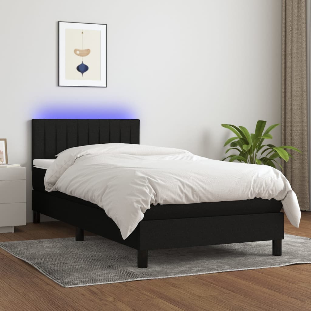 Letto A Molle Con Materasso E Led Nero 90x190 Cm In Tessuto