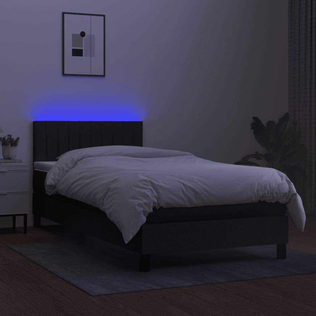 Letto A Molle Con Materasso E Led Nero 100x200 Cm In Tessuto - Image 4