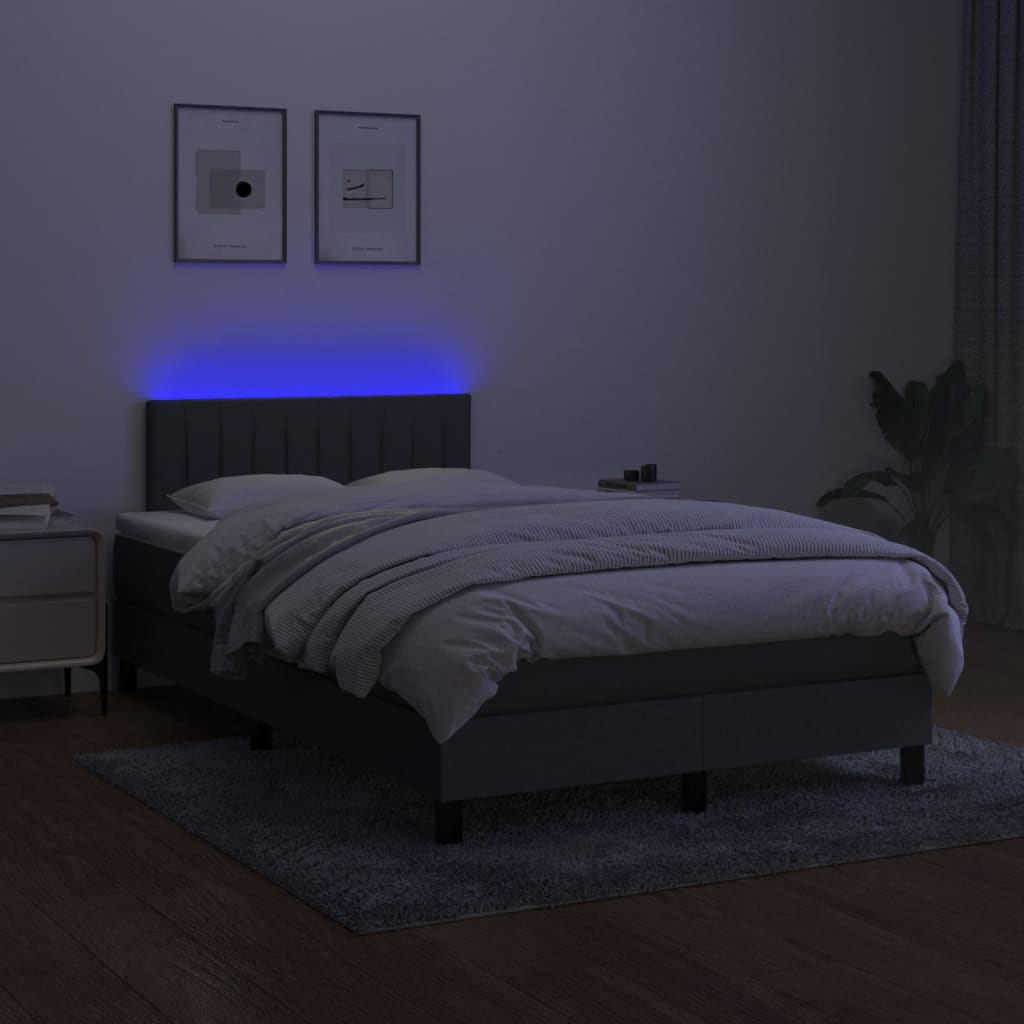 Letto A Molle Materasso E Led Grigio Scuro 120x200cm In Tessuto - Image 4