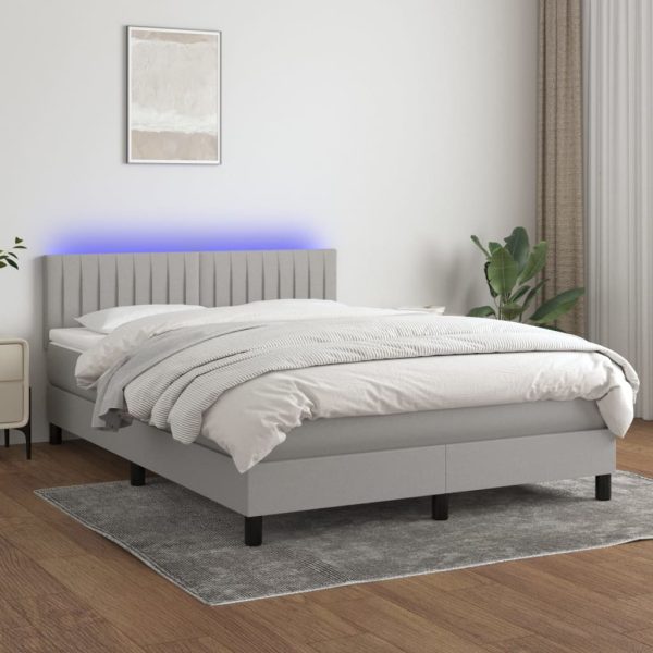 Letto A Molle Materasso E Led Grigio Chiaro 140x200 Cm Tessuto