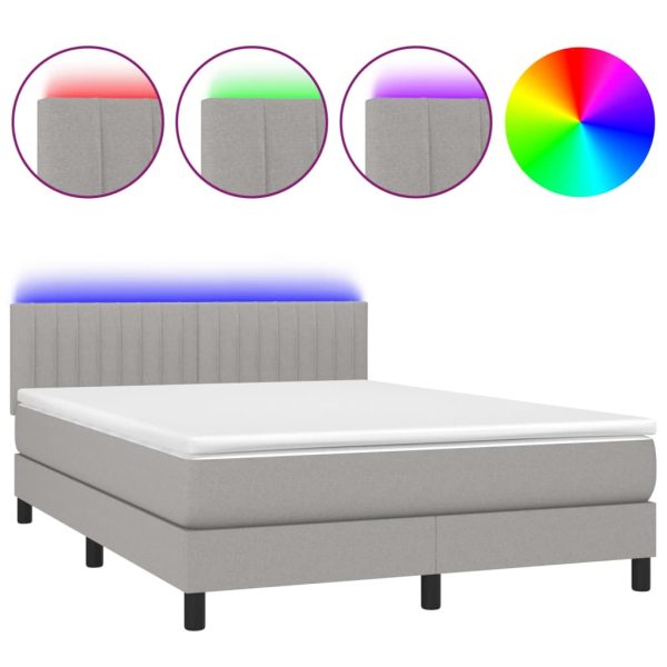 Letto A Molle Materasso E Led Grigio Chiaro 140x200 Cm Tessuto - Image 2