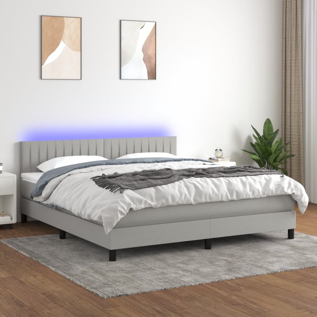 Letto A Molle Materasso E Led Grigio Chiaro 160x200 Cm Tessuto