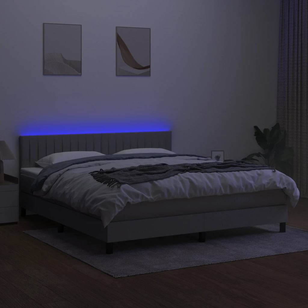 Letto A Molle Materasso E Led Grigio Chiaro 160x200 Cm Tessuto - Image 4