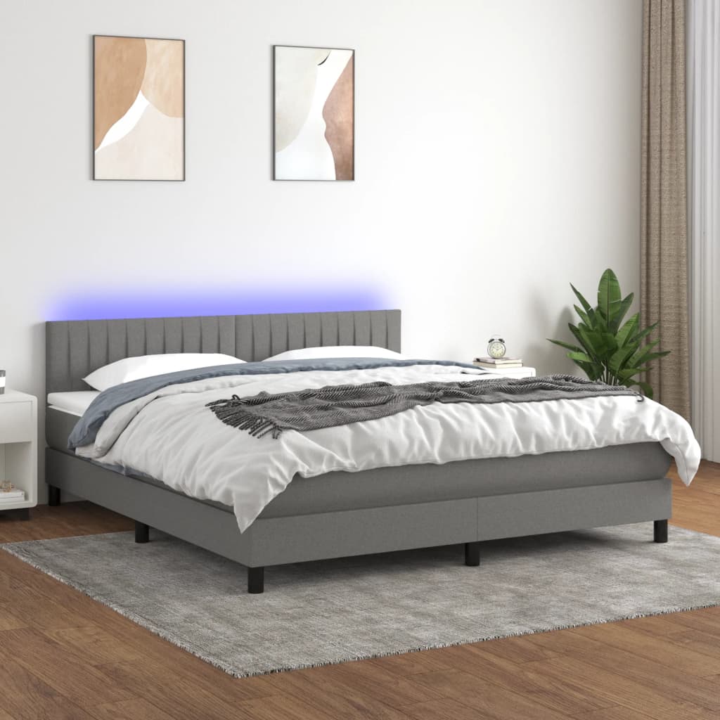 Letto A Molle Materasso E Led Grigio Scuro 160x200cm In Tessuto