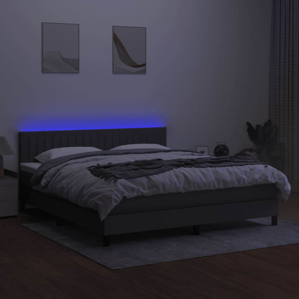 Letto A Molle Materasso E Led Grigio Scuro 160x200cm In Tessuto - Image 4