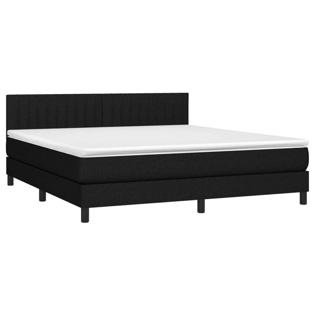 Letto A Molle Con Materasso E Led Nero 160x200 Cm In Tessuto - Image 3