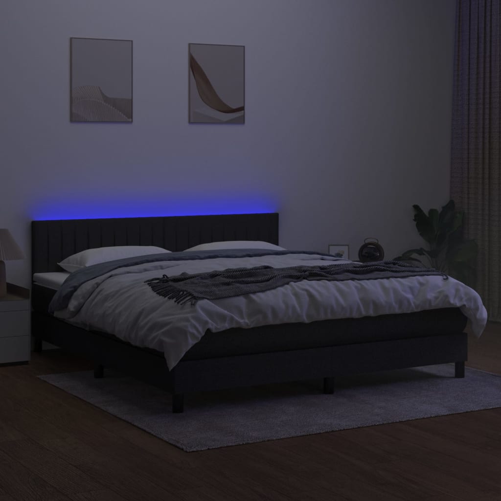 Letto A Molle Con Materasso E Led Nero 160x200 Cm In Tessuto - Image 4