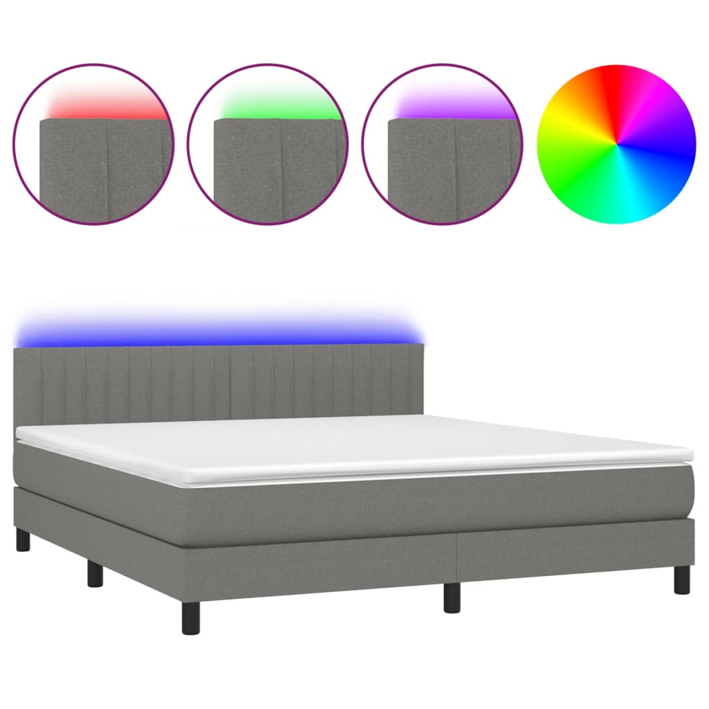Letto A Molle Materasso E Led Grigio Scuro 180x200cm In Tessuto - Image 2