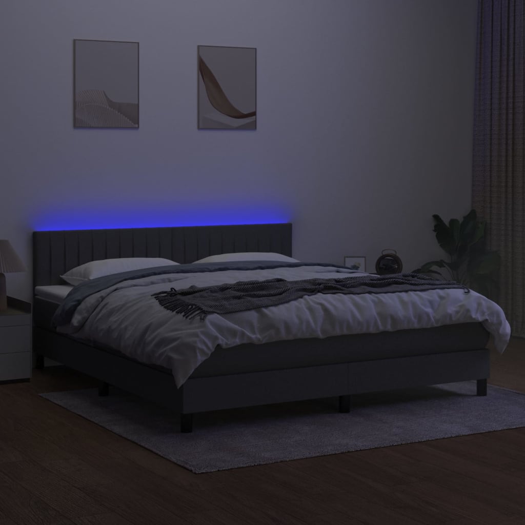 Letto A Molle Materasso E Led Grigio Scuro 180x200cm In Tessuto - Image 4