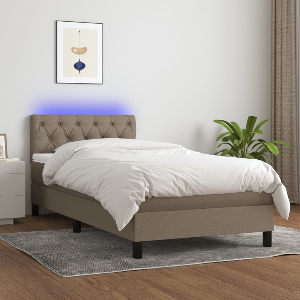 Letto A Molle Con Materasso E Led Tortora 80x200 Cm In Tessuto