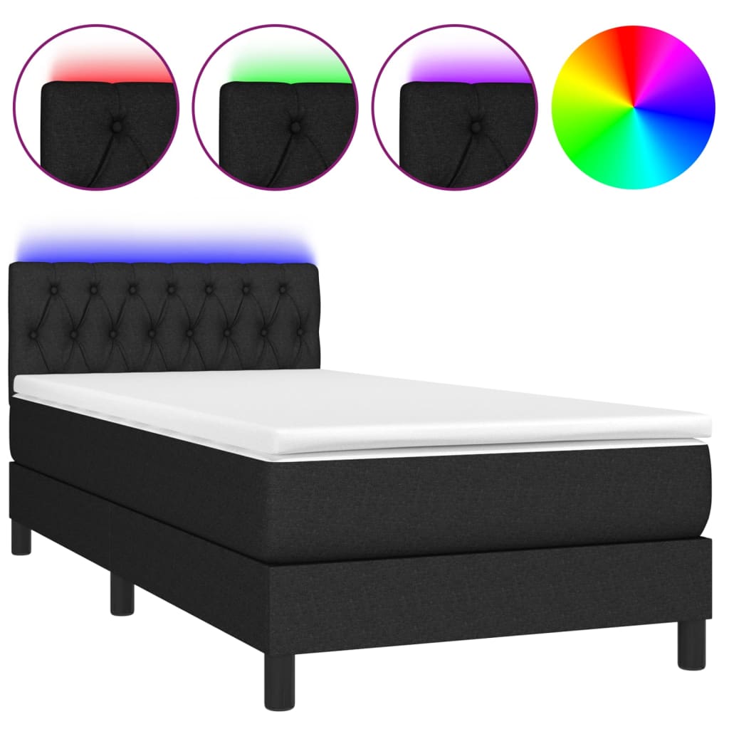 Letto A Molle Con Materasso E Led Nero 90x200 Cm In Tessuto - Image 2
