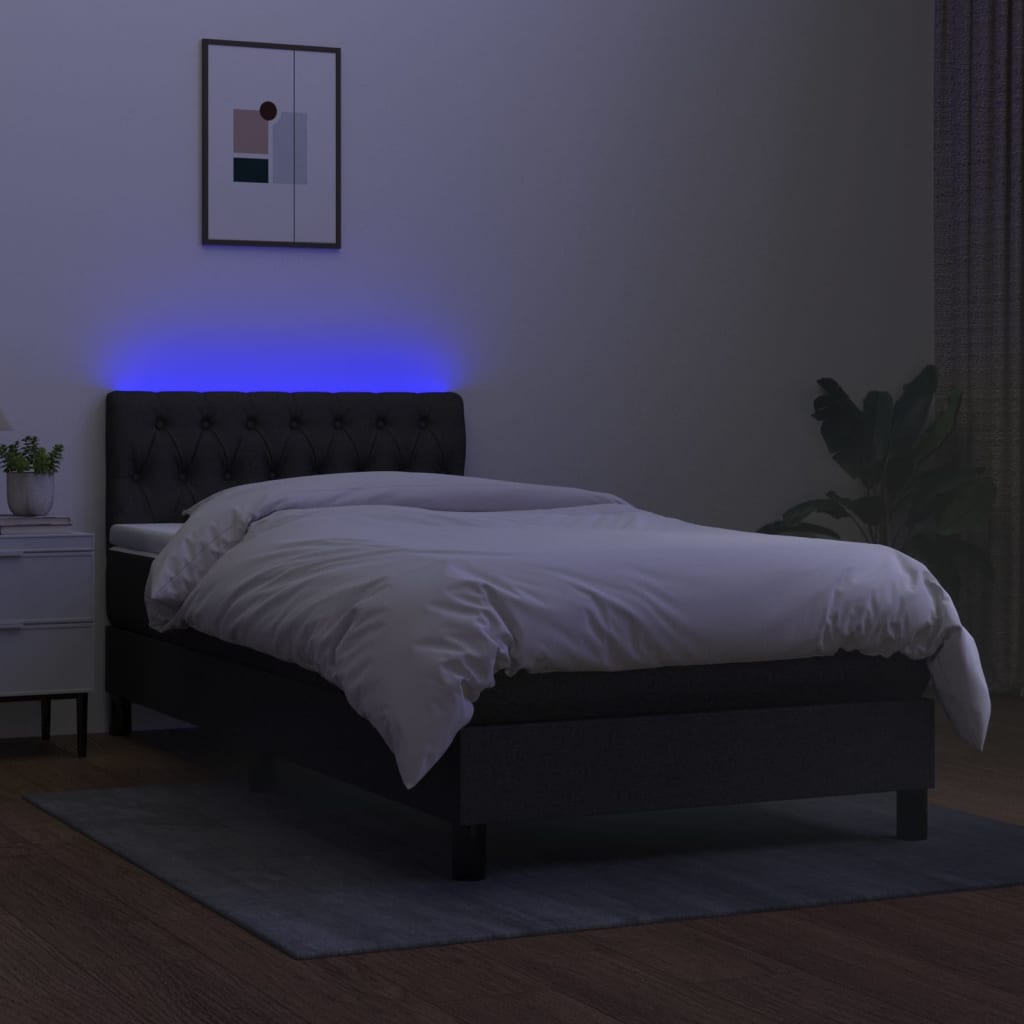 Letto A Molle Con Materasso E Led Nero 90x200 Cm In Tessuto - Image 4
