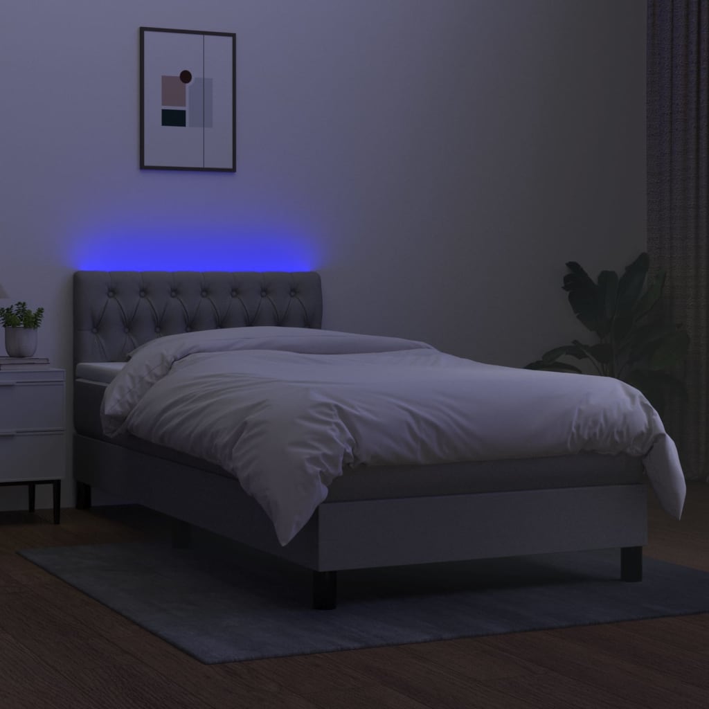 Letto A Molle Materasso E Led Grigio Chiaro 100x200 Cm Tessuto - Image 4
