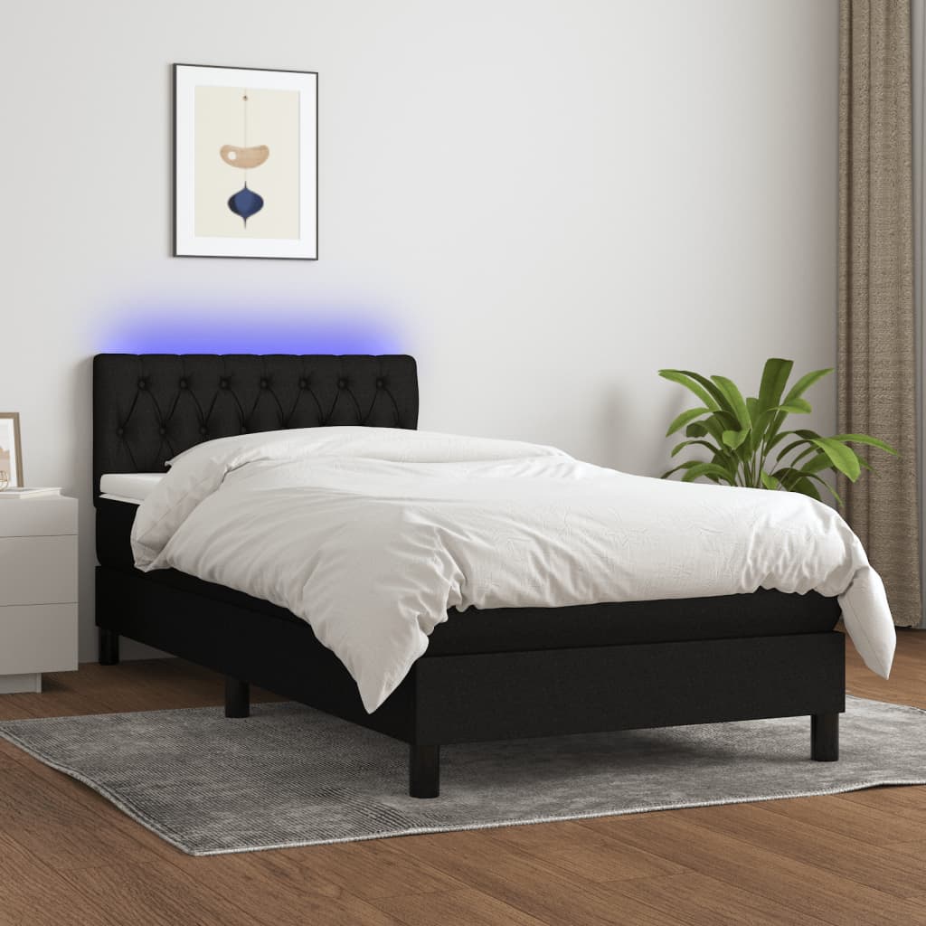 Letto A Molle Con Materasso E Led Nero 100x200 Cm In Tessuto