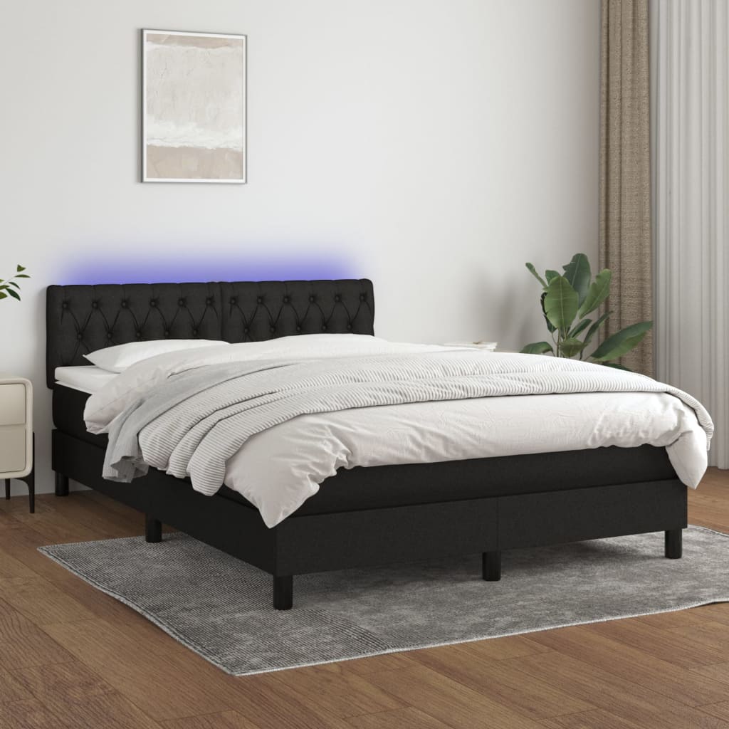 Letto A Molle Con Materasso E Led Nero 140x190 Cm In Tessuto