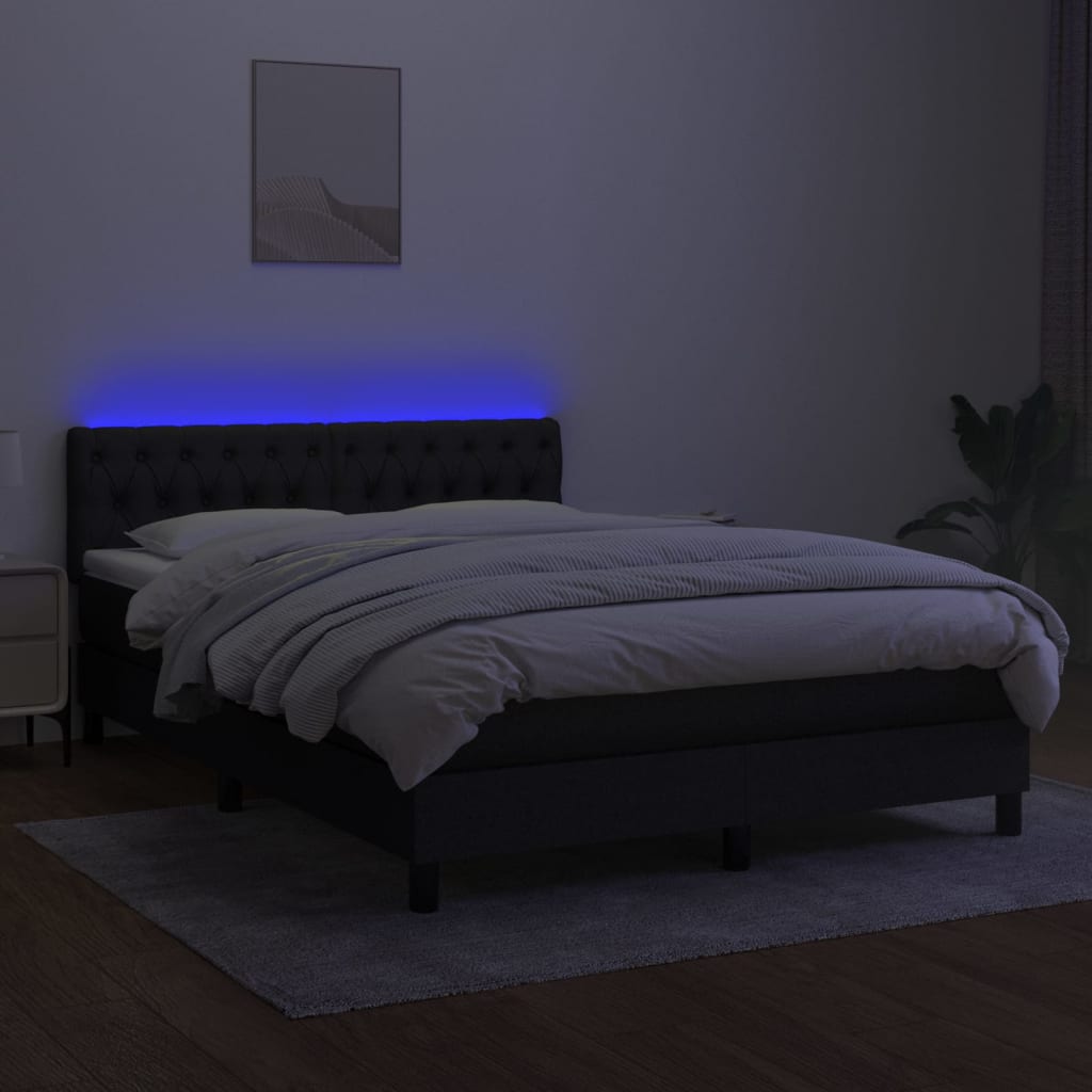 Letto A Molle Con Materasso E Led Nero 140x190 Cm In Tessuto - Image 4