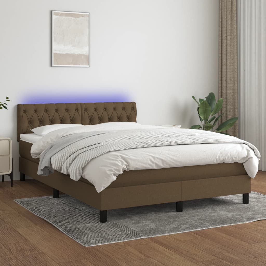 Letto A Molle Materasso E Led Marrone Scuro 140x200 Cm Tessuto