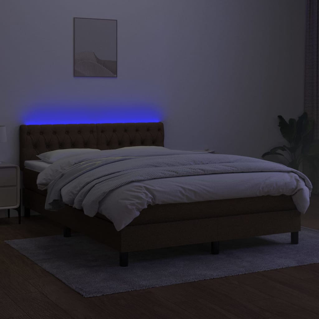 Letto A Molle Materasso E Led Marrone Scuro 140x200 Cm Tessuto - Image 4