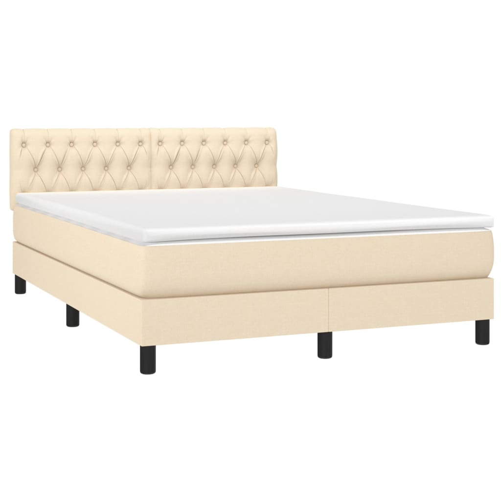 Letto A Molle Con Materasso E Led Crema 140x200 Cm In Tessuto - Image 3