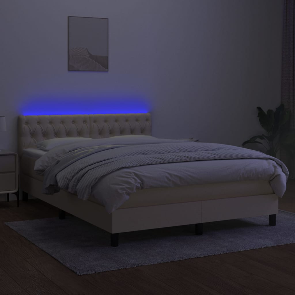 Letto A Molle Con Materasso E Led Crema 140x200 Cm In Tessuto - Image 4