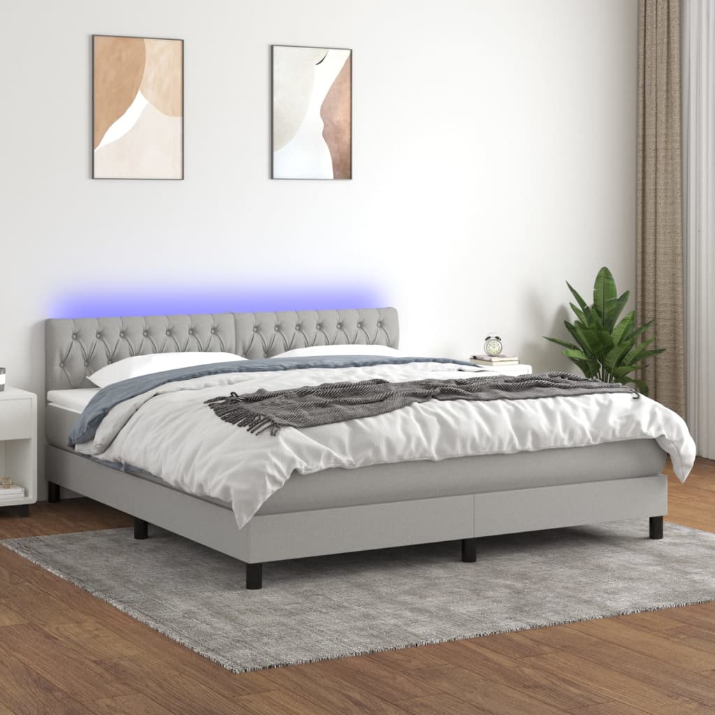 Letto A Molle Materasso E Led Grigio Chiaro 160x200 Cm Tessuto