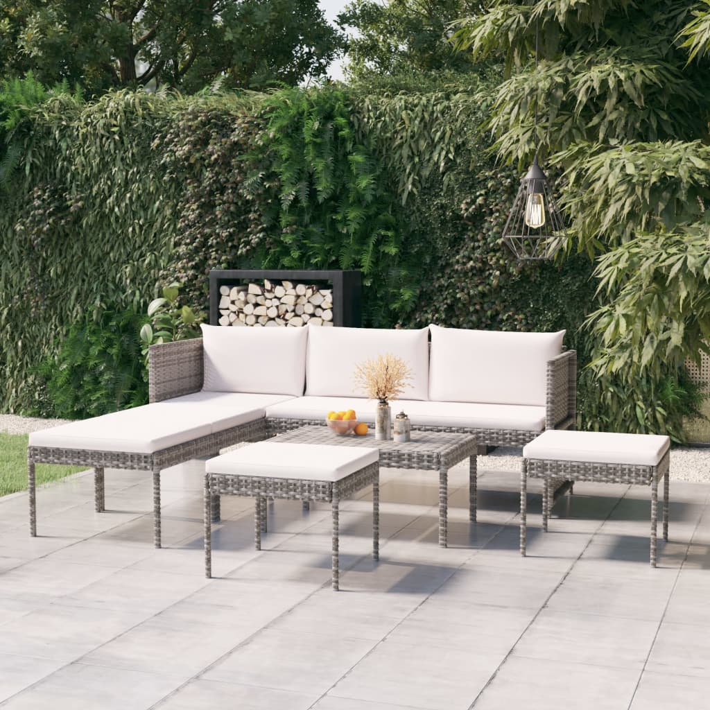 Set Divani Da Giardino 6 Pz Con Cuscini In Polyrattan Grigio
