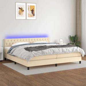 Letto A Molle Materasso E Led Bianco 200x200cm In Tessuto
