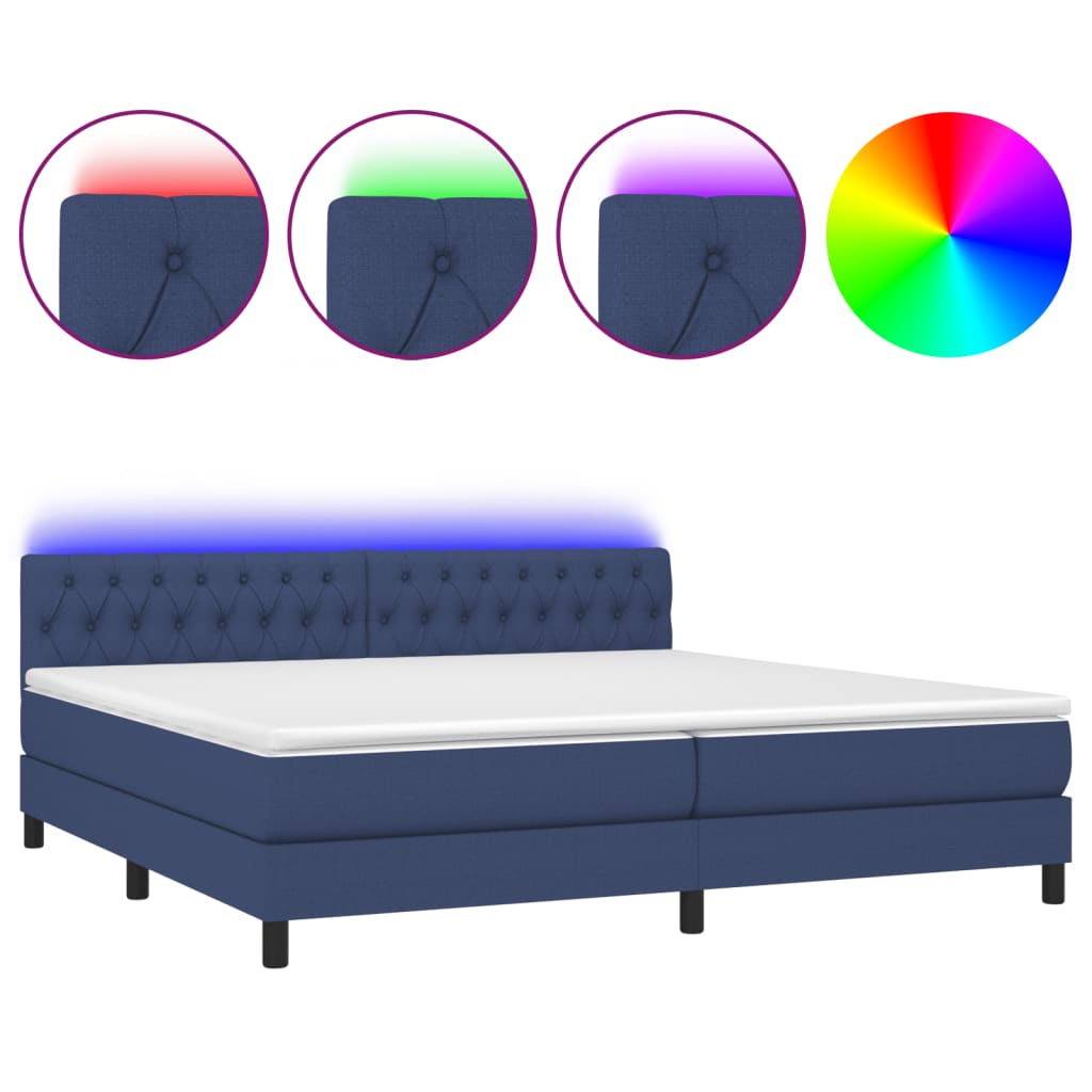 Letto A Molle Materasso E Led Blu 200x200cm In Tessuto - Image 2