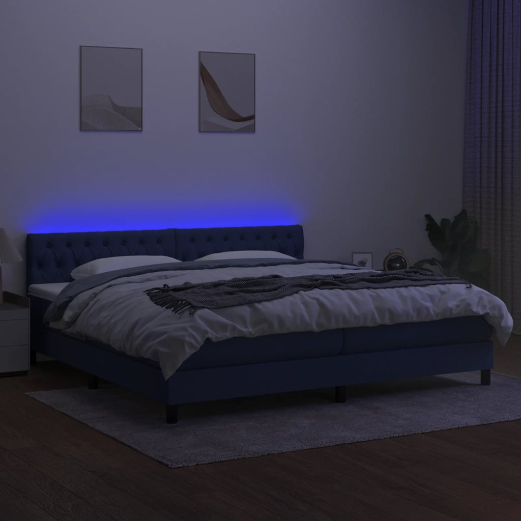 Letto A Molle Materasso E Led Blu 200x200cm In Tessuto - Image 4