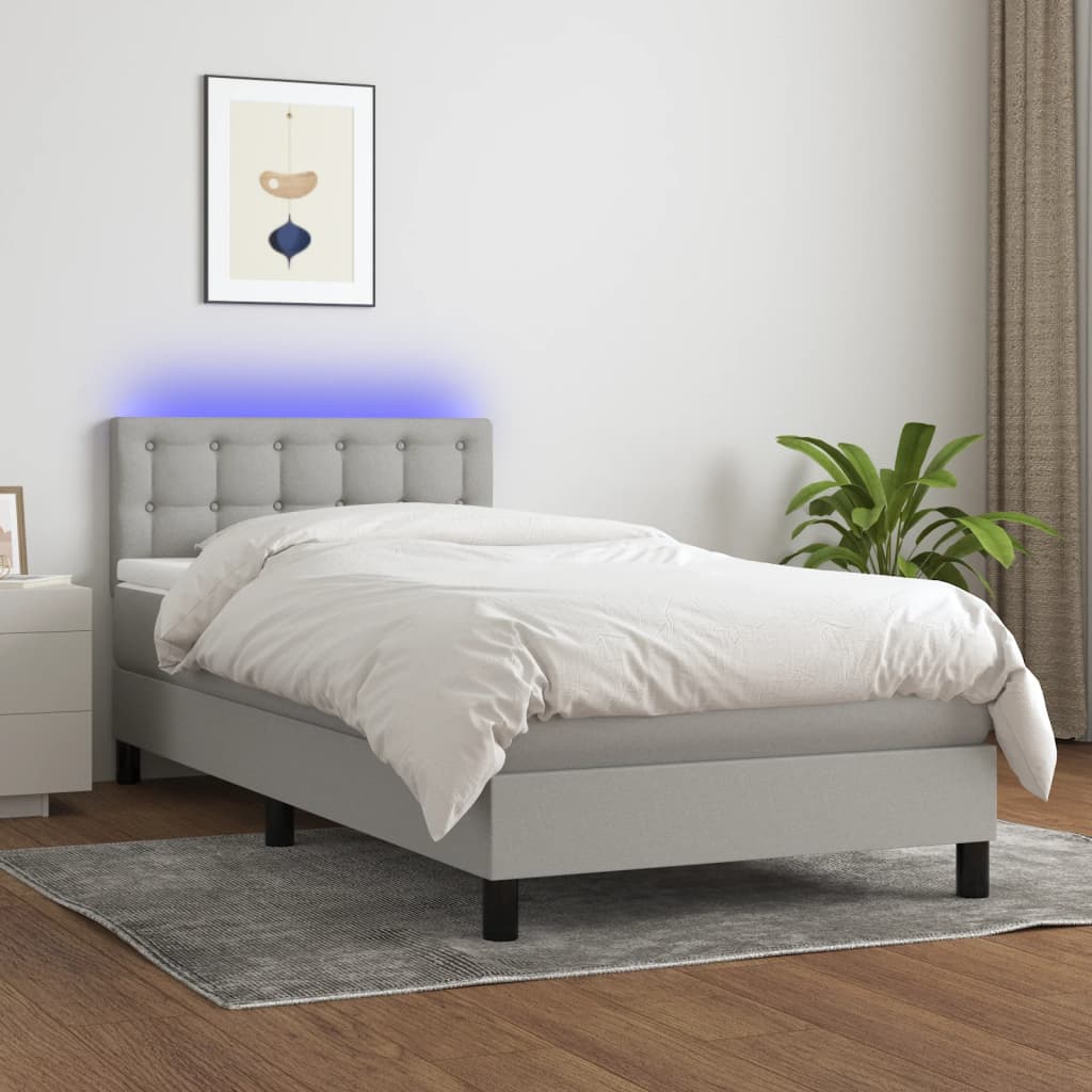 Letto A Molle Materasso E Led Grigio Chiaro 80x200 Cm Tessuto