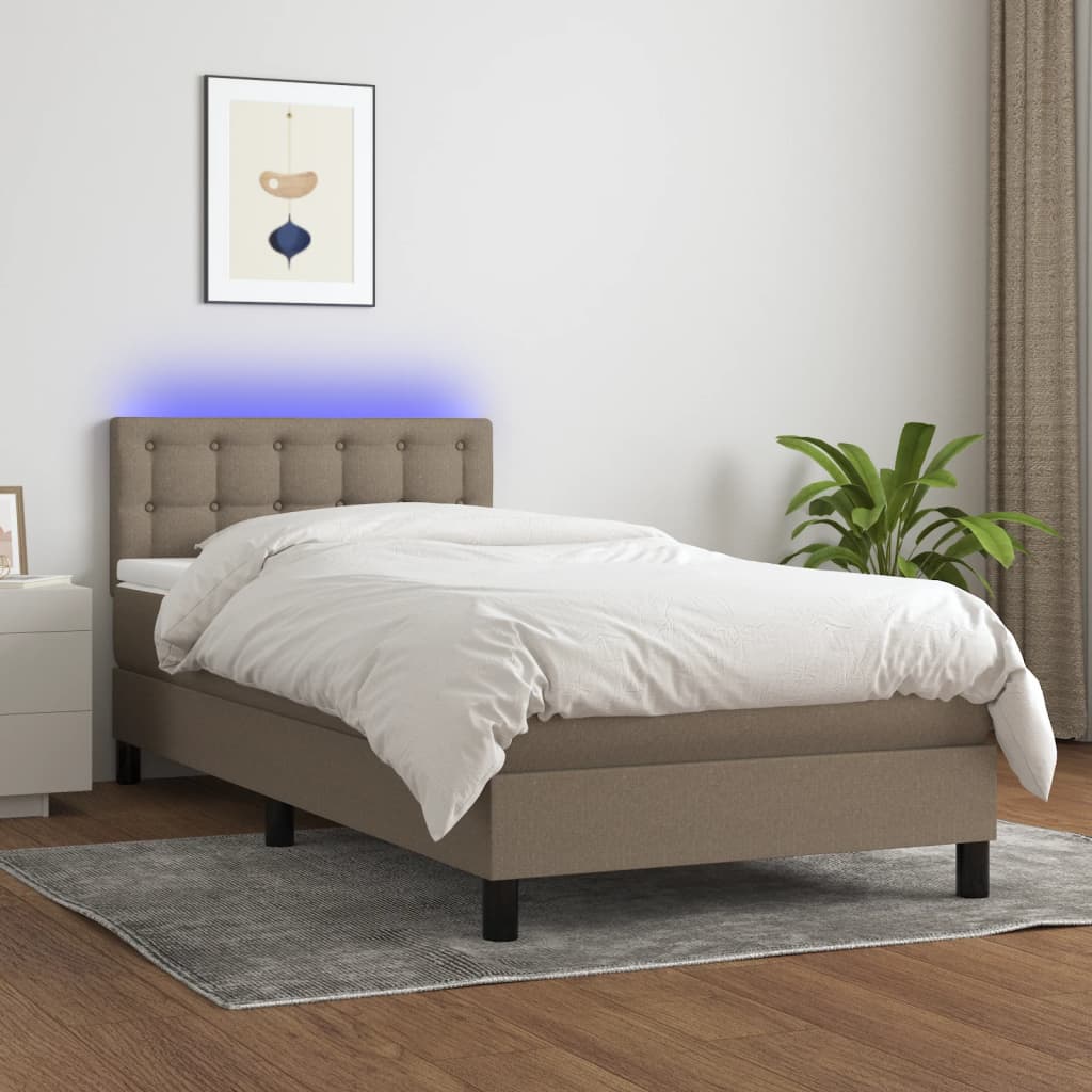 Letto A Molle Con Materasso E Led Tortora 80x200 Cm In Tessuto