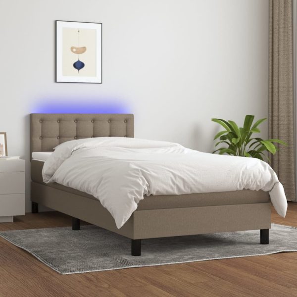 Letto A Molle Con Materasso E Led Tortora 90x190 Cm In Tessuto