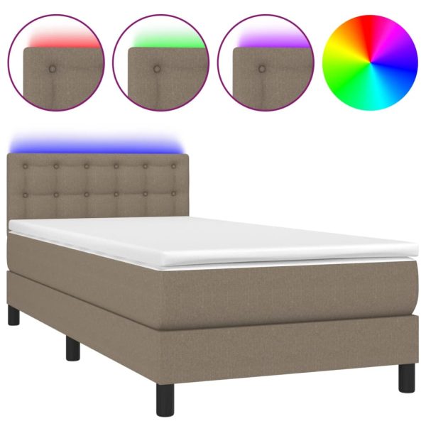 Letto A Molle Con Materasso E Led Tortora 90x190 Cm In Tessuto - Image 2