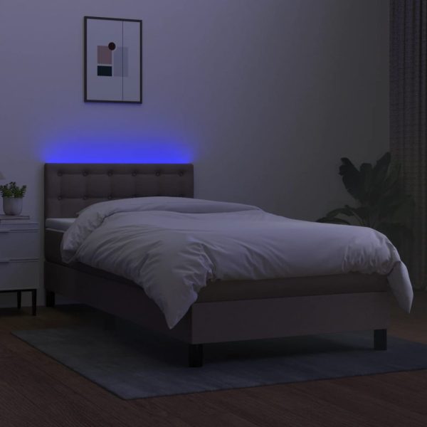 Letto A Molle Con Materasso E Led Tortora 90x190 Cm In Tessuto - Image 4