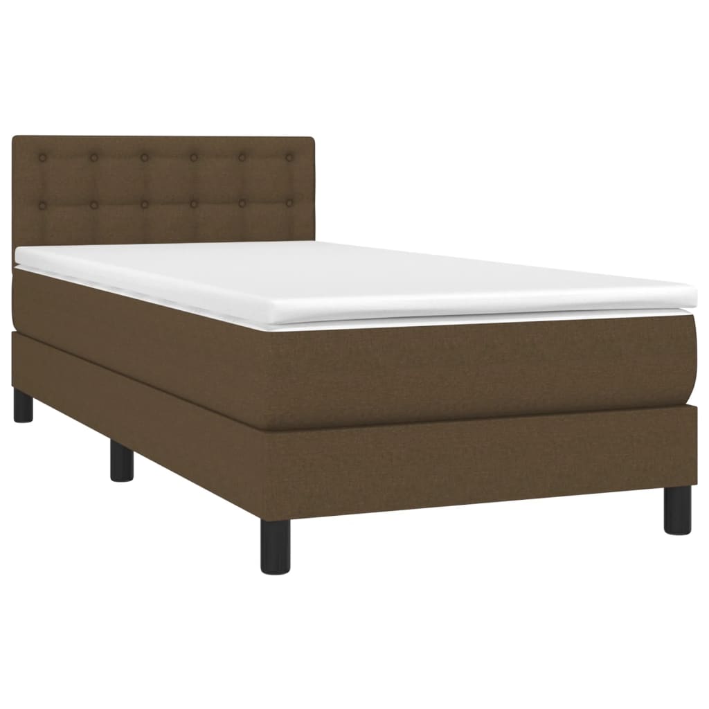 Letto A Molle Materasso E Led Marrone Scuro 100x200 Cm Tessuto - Image 3