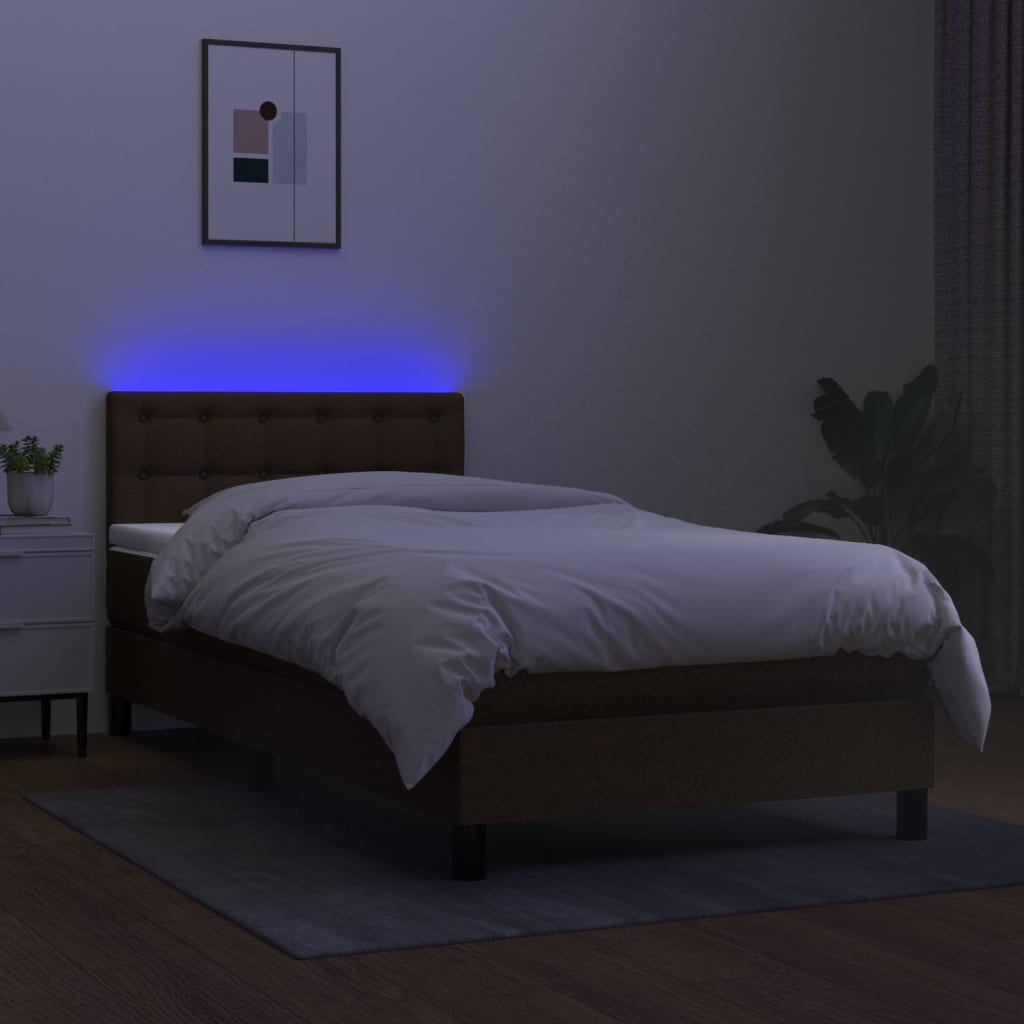 Letto A Molle Materasso E Led Marrone Scuro 100x200 Cm Tessuto - Image 4