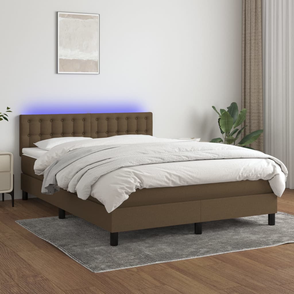 Letto A Molle Materasso E Led Marrone Scuro 140x200 Cm Tessuto