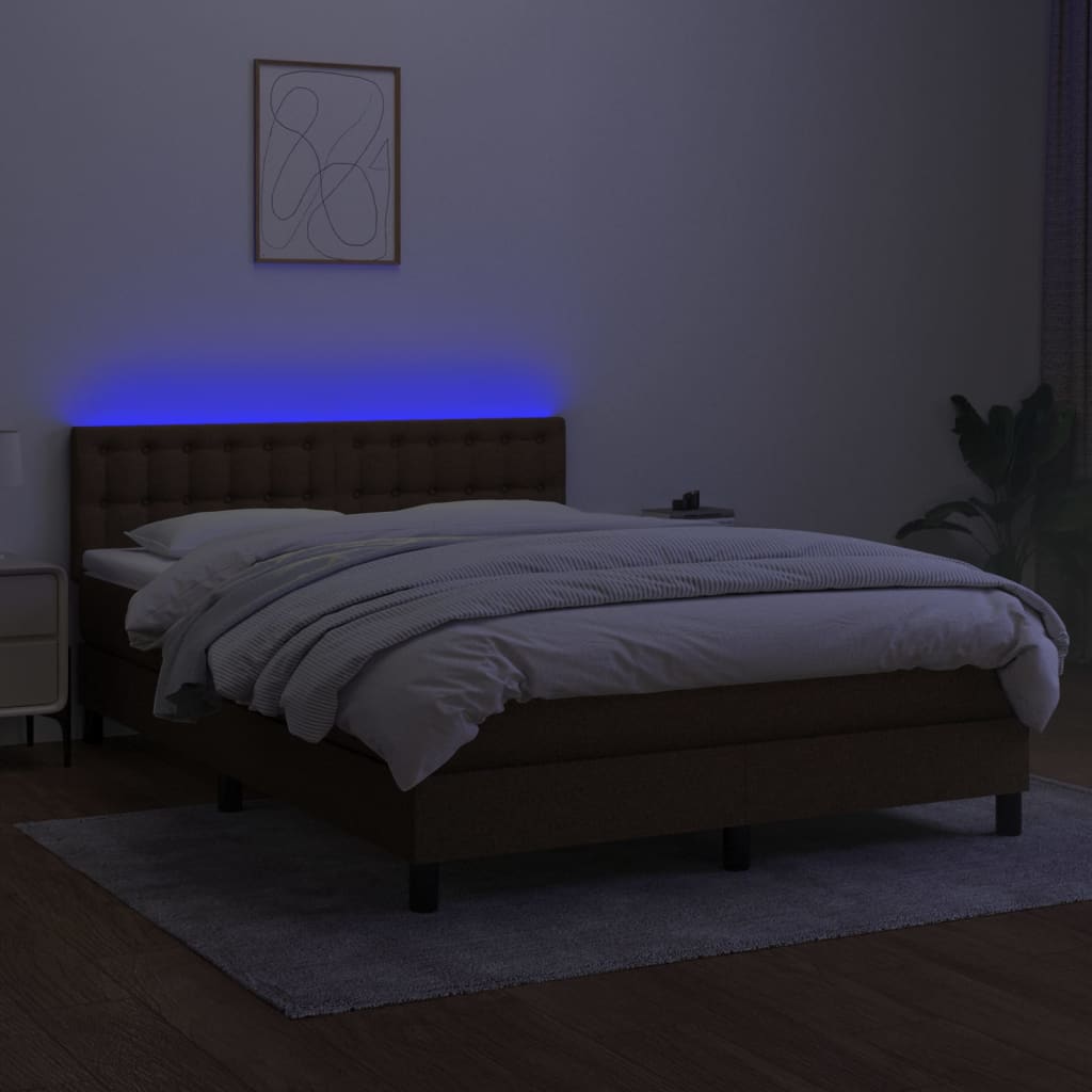Letto A Molle Materasso E Led Marrone Scuro 140x200 Cm Tessuto - Image 4