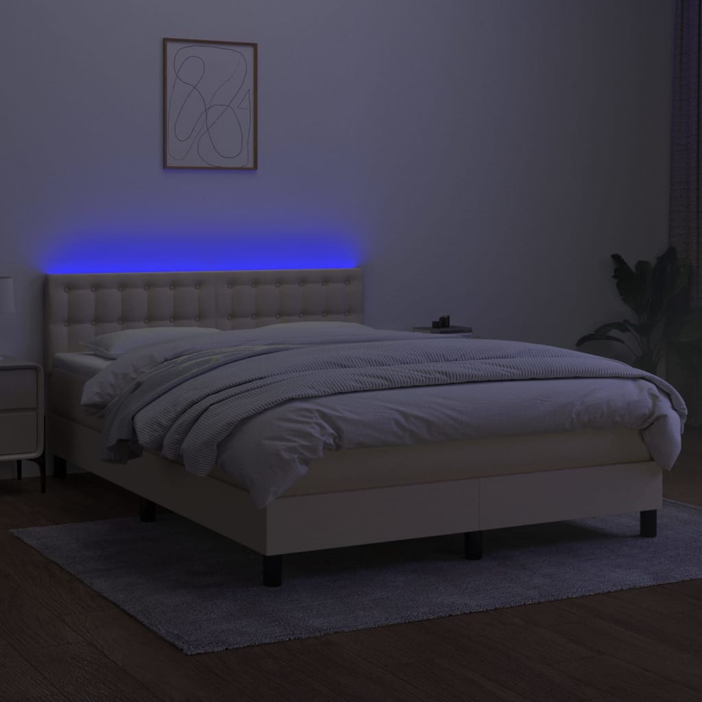 Letto A Molle Con Materasso E Led Crema 140x200 Cm In Tessuto - Image 4