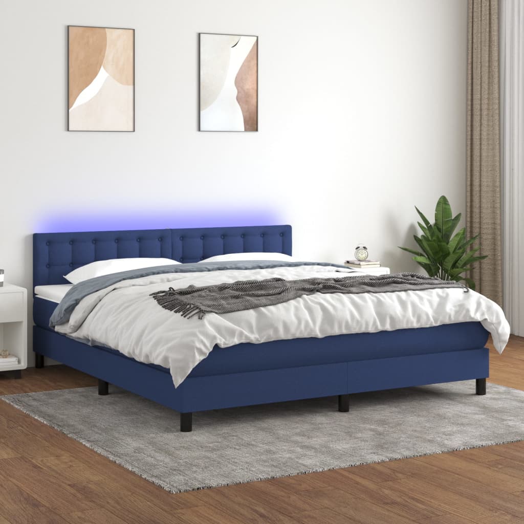 Letto A Molle Con Materasso E Led Blu 160x200 Cm In Tessuto