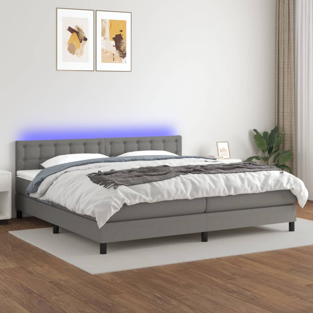 Letto A Molle Materasso E Led Grigio Scuro 200x200cm In Tessuto