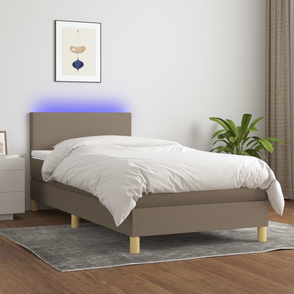 Letto A Molle Con Materasso E Led Tortora 80x200 Cm In Tessuto