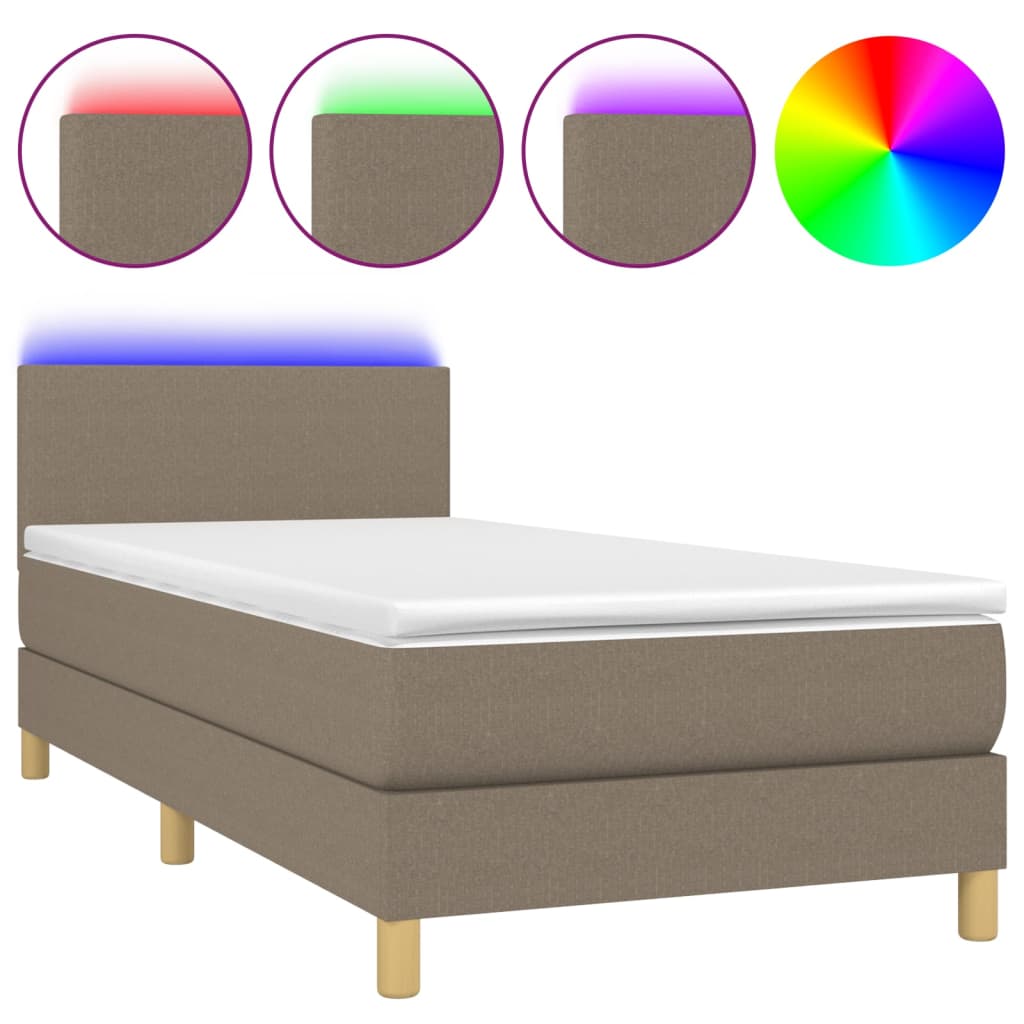 Letto A Molle Con Materasso E Led Tortora 80x200 Cm In Tessuto - Image 2